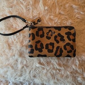 Coach Tan and Black Leopard Wristlet